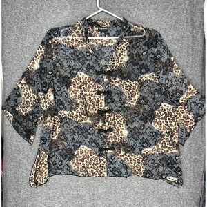Maggie Barnes Sheer Blouse Kimono Look Women's Plus Size 3X 26/28 Leopard Floral